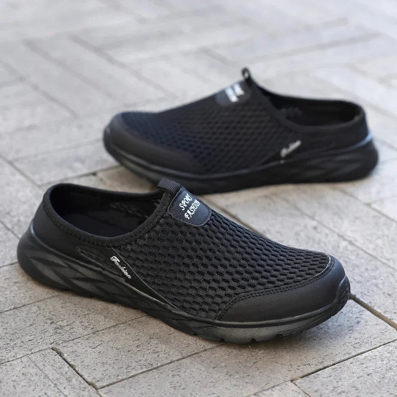 Men Half Slippers Summer Shoes Mens Sandals Breathable Mesh Outdoor Casual Walking Man Shoe Large Flat Lightweight Male Slippers