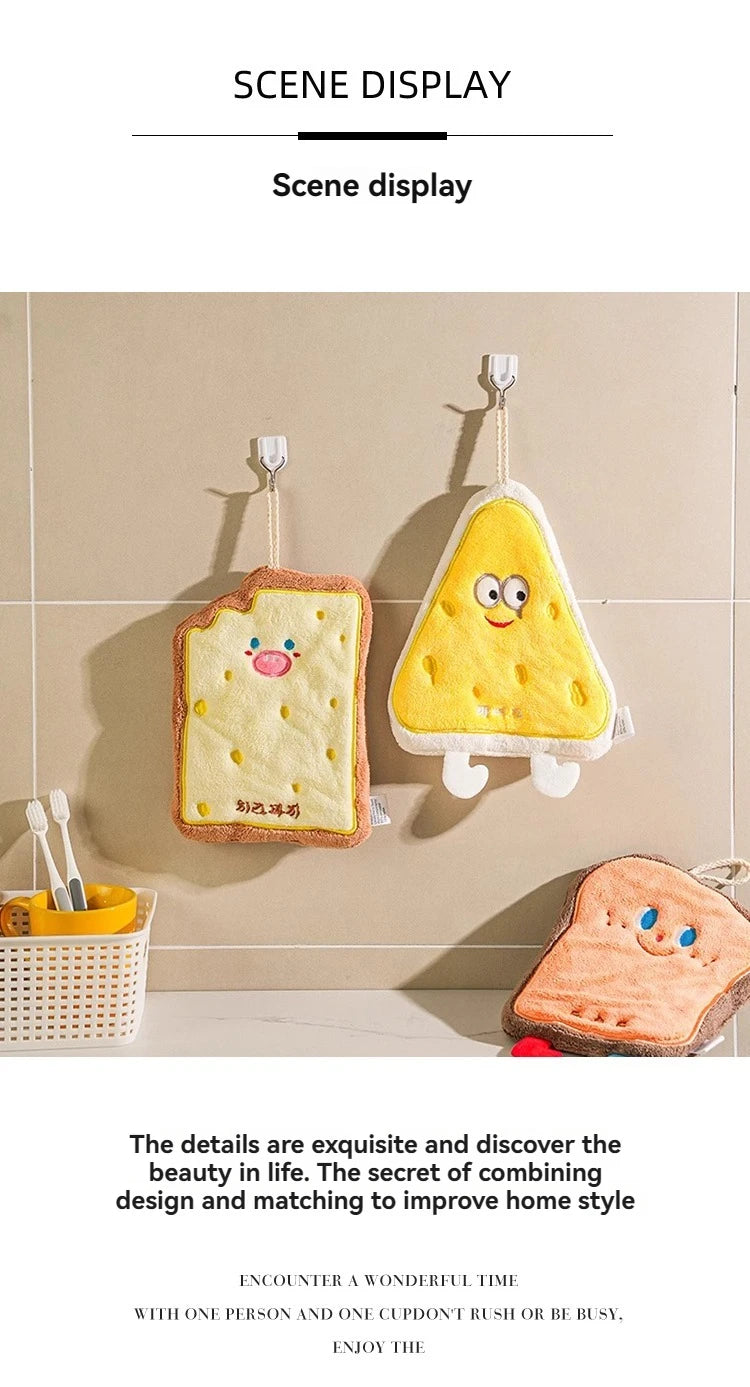 Cute Cartoon Hand Towel Hanging Kitchen Hand Wipe Quick Dry Wipe Three Layers of Thickened Coral Flannel Towel Handkerchiefs
