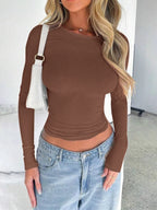 Womens Long Sleeve Shirts Basic Spring Crop Tops Fall Fashion Layering Slim Fitted Y2k Tops