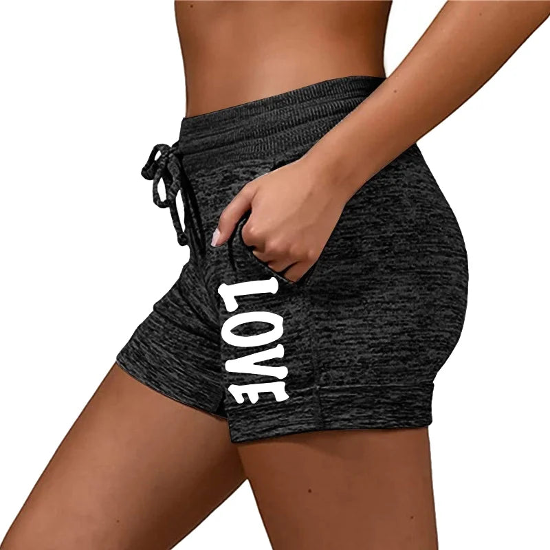 Summer Shorts women's love printed quick drying shorts YOGA SHORTS women's leisure sports fitness shorts high waist drawstring e