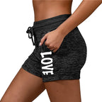 Summer Shorts women's love printed quick drying shorts YOGA SHORTS women's leisure sports fitness shorts high waist drawstring e
