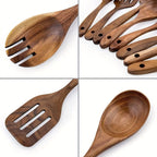 8pcs Wooden Kitchen Utensil Set Non Stick Cookware Tools Durable Wood Cooking Spoons And Spatulas  Multi Purpose Kit Antis Scald