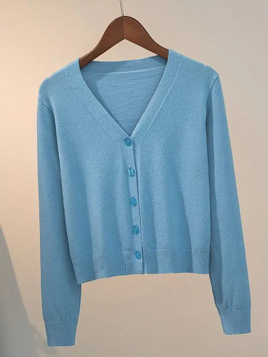 Sweater Knitted Cardigan Button Jacket 2025 Autumn Winter V-neck Long Sleeve Casual Short Tops For Women Sweater Grey White