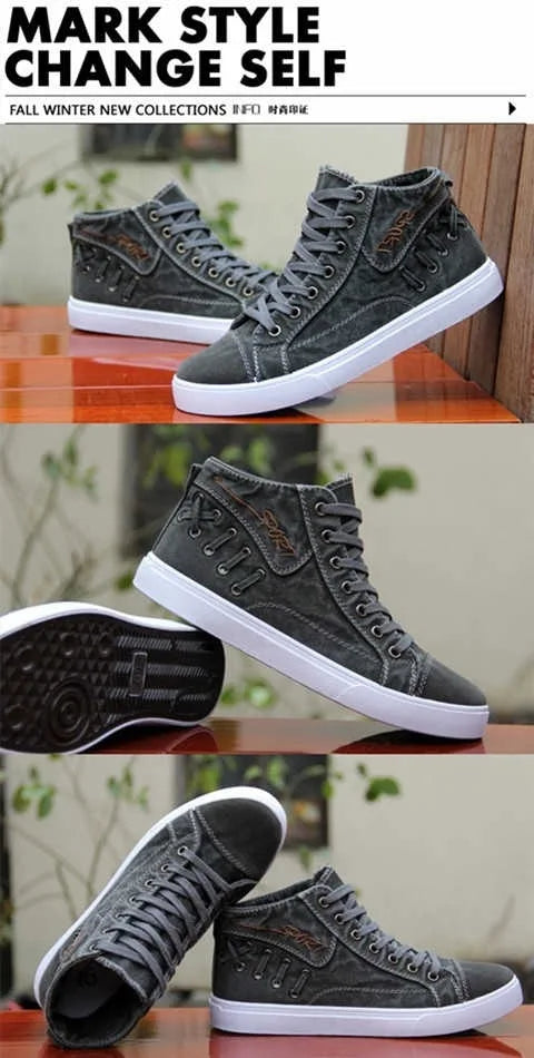 Men's Canvas Shoes Flat High-top Vulcanized Shoes Men's Sneakers Men's Black Casual Canvas Shoes Men's Shoes Sneakers