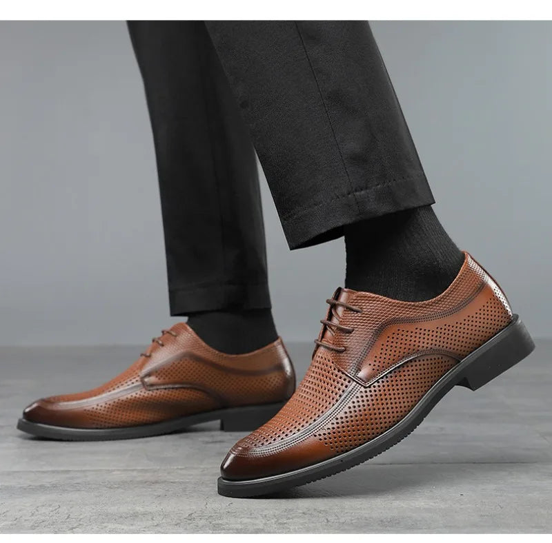 Shoes for Men Summer Breathable Hollow Out Shoe Fashion Business Dress Shoes Luxury Casual Leather Shoes for Men Loafers