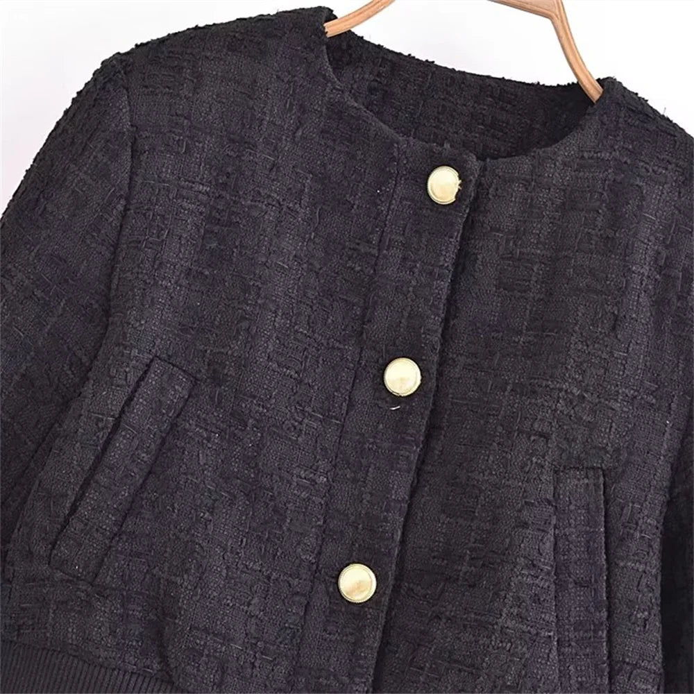 UNIZERA 2025 Autumn/Winter New Women's Wear New Fashion Style Versatile Round Neck Textured Short Jacket Coat