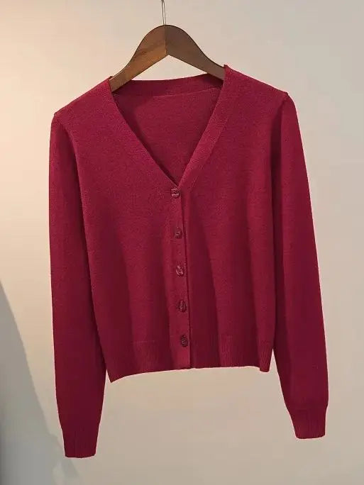 Sweater Knitted Cardigan Button Jacket 2025 Autumn Winter V-neck Long Sleeve Casual Short Tops For Women Sweater Grey White