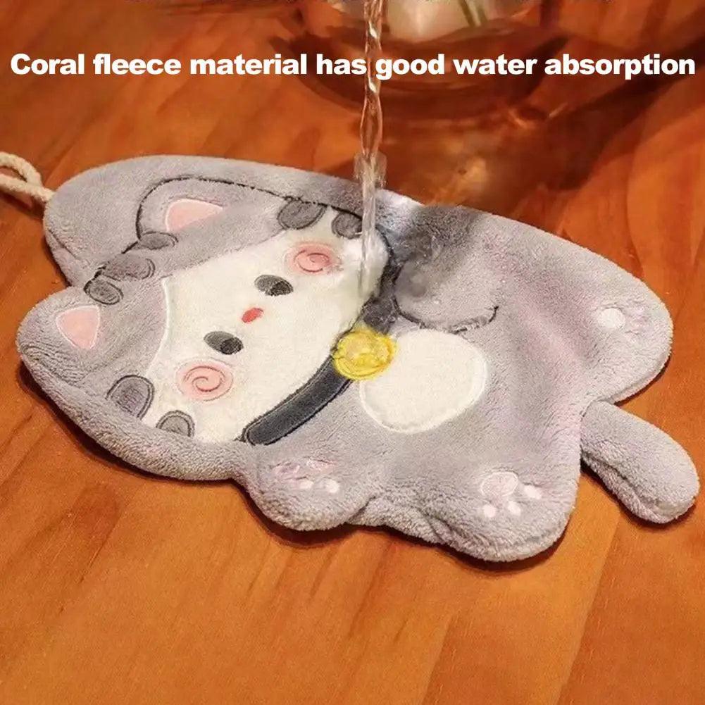 Kitchen Hand Towel Cartoon Cat Shape Highly Water Absorbent Face Washing Towel Coral Fleece Hanging Towel Home Decoration