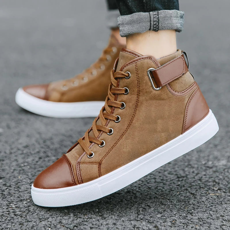 2025 Men Sneakers Men Leather Skateboarding Shoes Male Thick Bottom Non-Slip Student High-Top Sport Shoes Hombre Mens Footwear