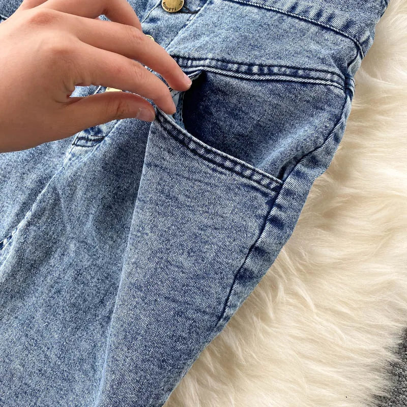 Skirt Sets Women Denim Skirts Two Piece Set Tanks Sleeve Less Slim Fit Vests High Waist Jeans Button Streetwear Summer