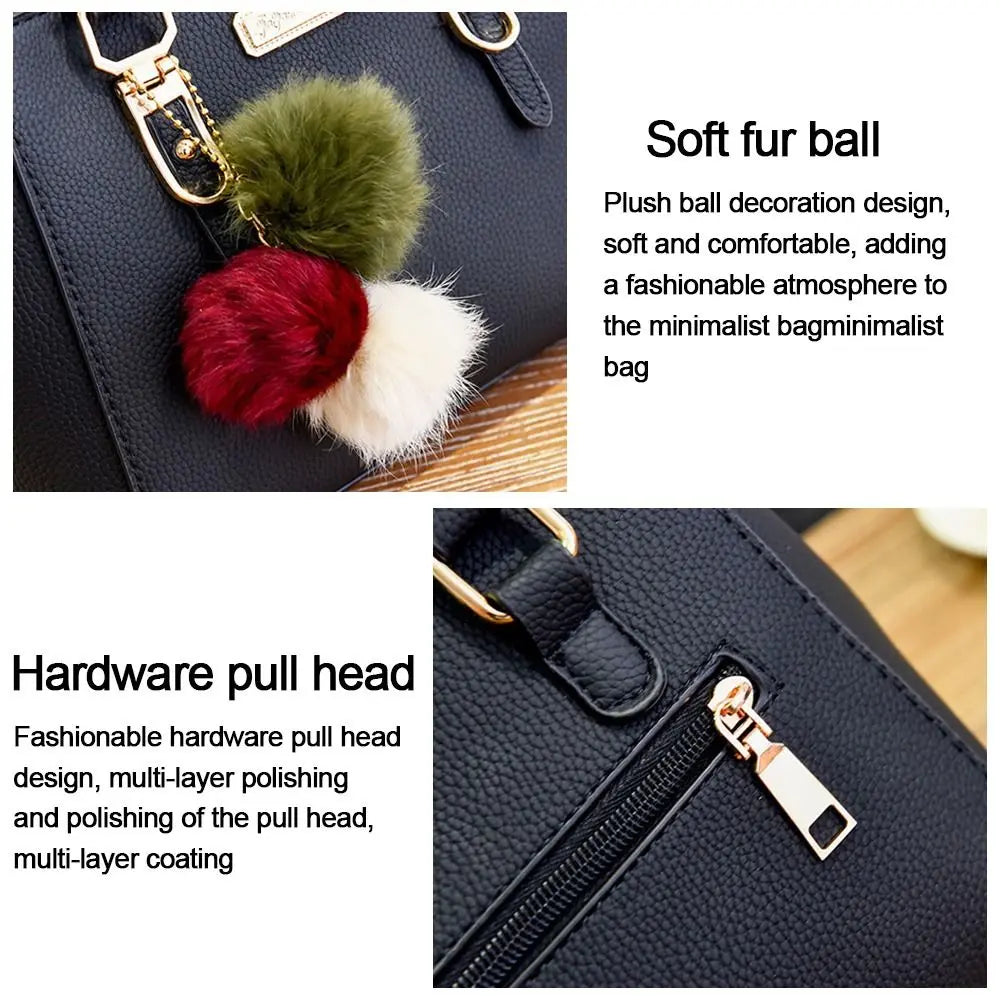 PU Leather Ladies HandBags Women Vintage Purse Plush Tassel Messenger Bags Tote Boston Shoulder Crossbody Bag Large Capacity