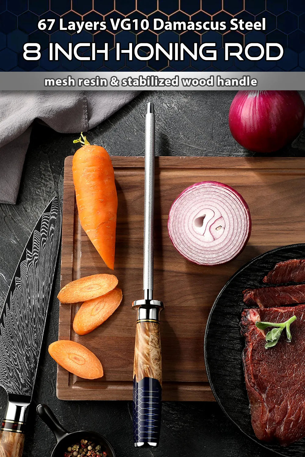 Kitchen Knives-Set Damascus Steel Chef Knife Cleaver Paring Utility Bread Knife Cooking Tool Blue Resin Handle 1-10 Pcs/Set