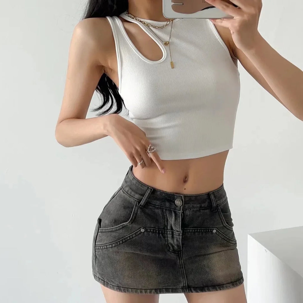 Skirts for Women Sexy Slim Solid Colour Pockets Spliced 2024 Summer Casual Femme High Waist Wrap Hip Mini Short Denim Skirt
