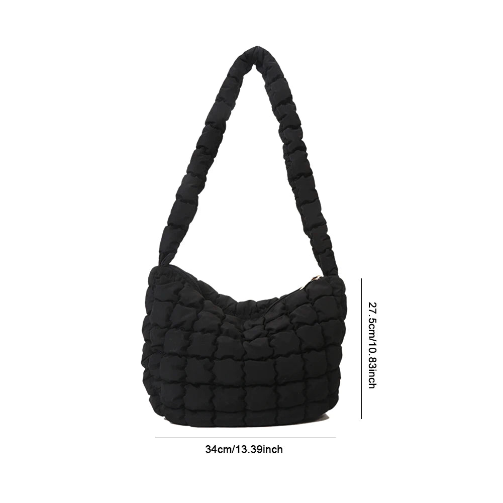 Ladies Quilted Pleated Sling Bag Solid Color Cloud Tote Bag Versatile Quilted Cloud Purse Large Capacity Commuting Bags