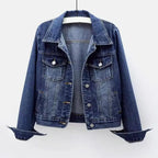 Women Denim Jacket Single-breasted Chest Flap Pocket Jacket Long Sleeve Slim Short Coat Retro Ladies Denim Jackets Outerwear
