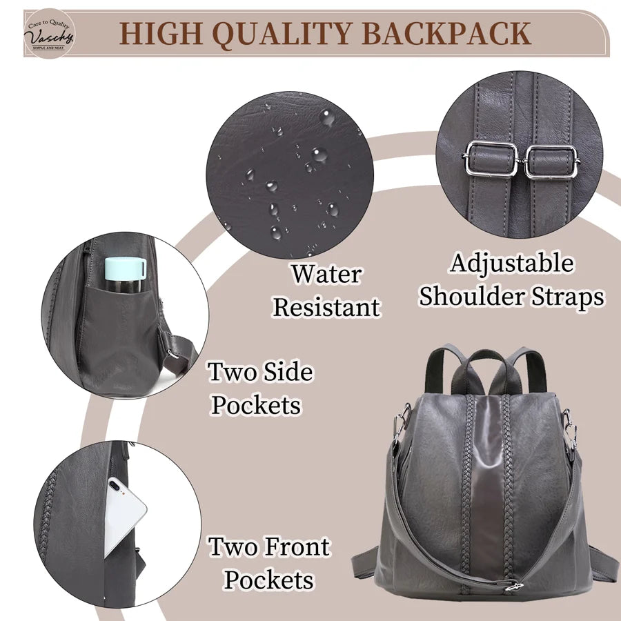 Backpack Purse for Women,VASCHY Fashion Faux Leather Anti-theft Backpack Purse Small for Ladies Bookbag Purse with Vintage Weave