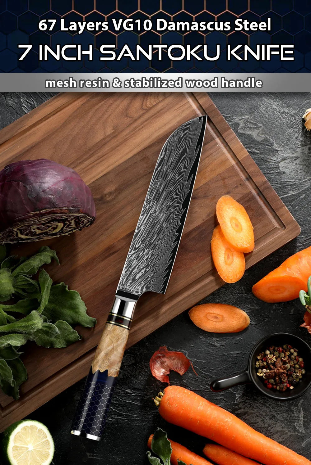 Kitchen Knives-Set Damascus Steel Chef Knife Cleaver Paring Utility Bread Knife Cooking Tool Blue Resin Handle 1-10 Pcs/Set