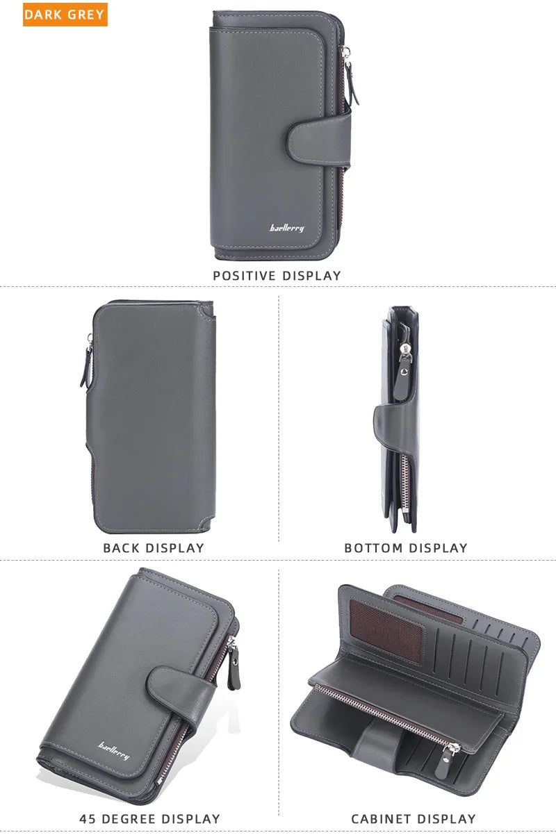 Ladies Long Coin Purse Clutch Multi-functional PU Leather Wallet Simple Fashion Zipper Hasp Wallet Large-capacity Card Holders