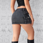 Denim Skirt Women Short Jeans Y2k Cargo Skirt Hip Wrap Elegant Splice Skirts Casual Pocket Button Streetwear Sexy Summer 2024