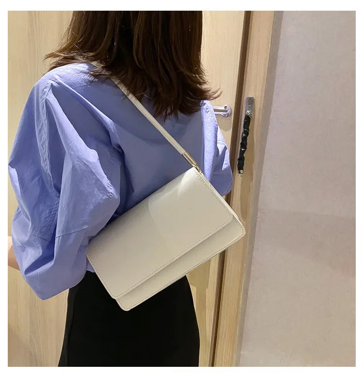 Fashionable Women Shoulder Bag PU Leather Armpit Handbag Casual Small Square Purse for Ladies Stylish Solid Color Crossbody Bag