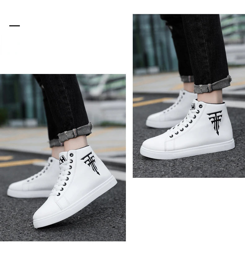 Men High Top Sneakers Fashion Leather Casual Shoes for Men Comfortable Non-slip Vulcanized Shoes Designer Outdoor Men Tenis Shoe