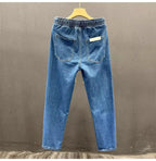 Men's Casual Loose Straight Leg Jeans Thin Wear Resistant Spring Autumn Vintage Workwear Durable Cotton Denim Trousers