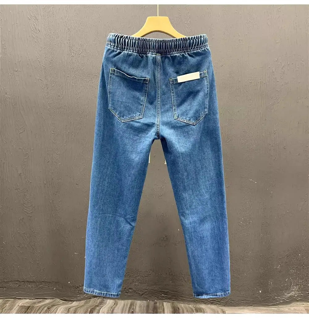 Men's Casual Loose Straight Leg Jeans Thin Wear Resistant Spring Autumn Vintage Workwear Durable Cotton Denim Trousers