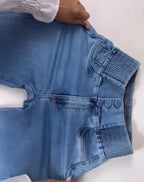 Sexy Elegant New Fashion 2024 Casual Female Trouser Bottom Back Shirred Button Front High Waist Jeans