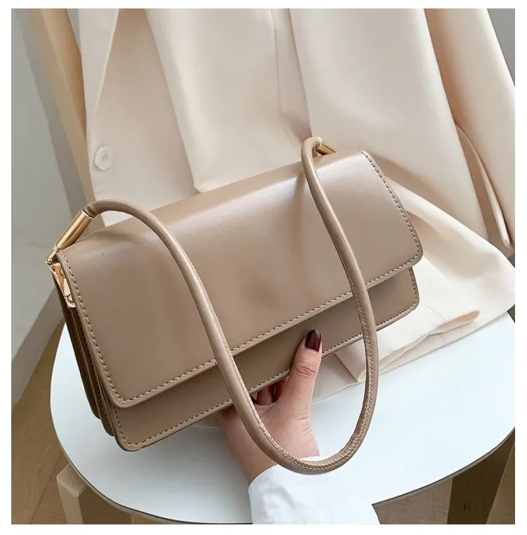 Fashionable Women Shoulder Bag PU Leather Armpit Handbag Casual Small Square Purse for Ladies Stylish Solid Color Crossbody Bag