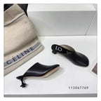 Square Toe Elegant Women Slippers Fad Mid Heels Leather Sandals Mule Shoes Trend Spring Designer Dress Femme Chaussures