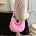 Ladies Quilted Pleated Sling Bag Solid Color Cloud Tote Bag Versatile Quilted Cloud Purse Large Capacity Commuting Bags