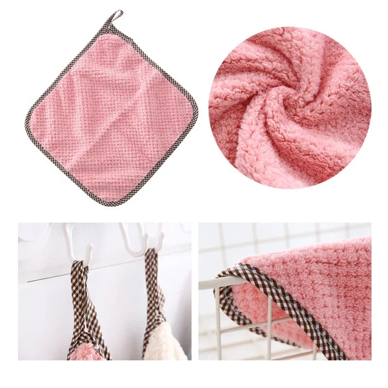 1/5/10Pcs Kitchen Towels Hangable Cleaning Cloth for Tableware Dish Cloth Microfiber Absorbent Household Cleaning Towels