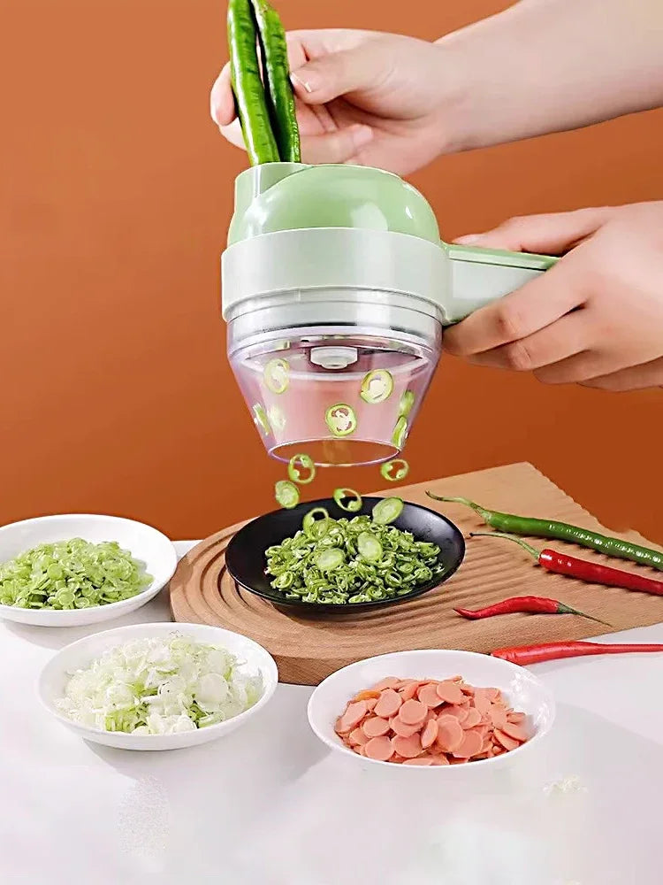 4In1 Electric Vegetable Cutter Set Handheld Wireless Electric Garlic Masher Food Chopper Meat Grinder Machine Food Peel Slice