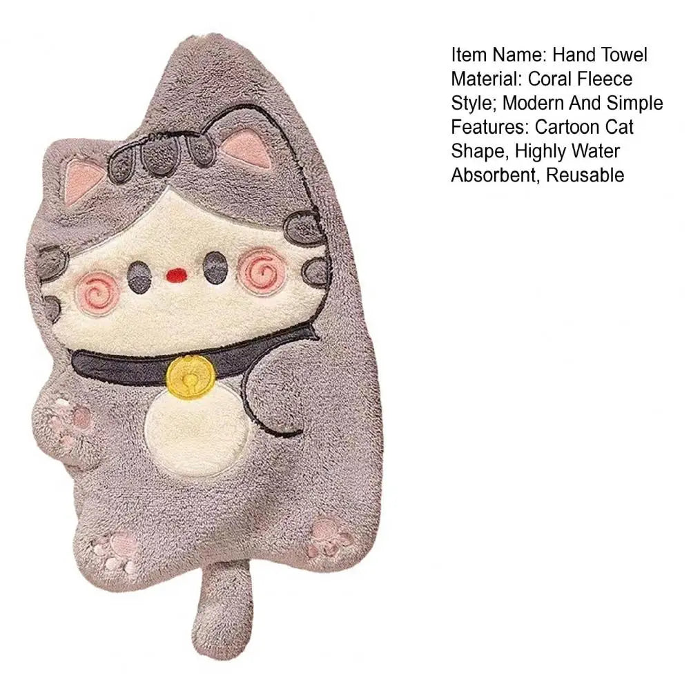 Kitchen Hand Towel Cartoon Cat Shape Highly Water Absorbent Face Washing Towel Coral Fleece Hanging Towel Home Decoration