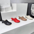 Square Toe Elegant Women Slippers Fad Mid Heels Leather Sandals Mule Shoes Trend Spring Designer Dress Femme Chaussures