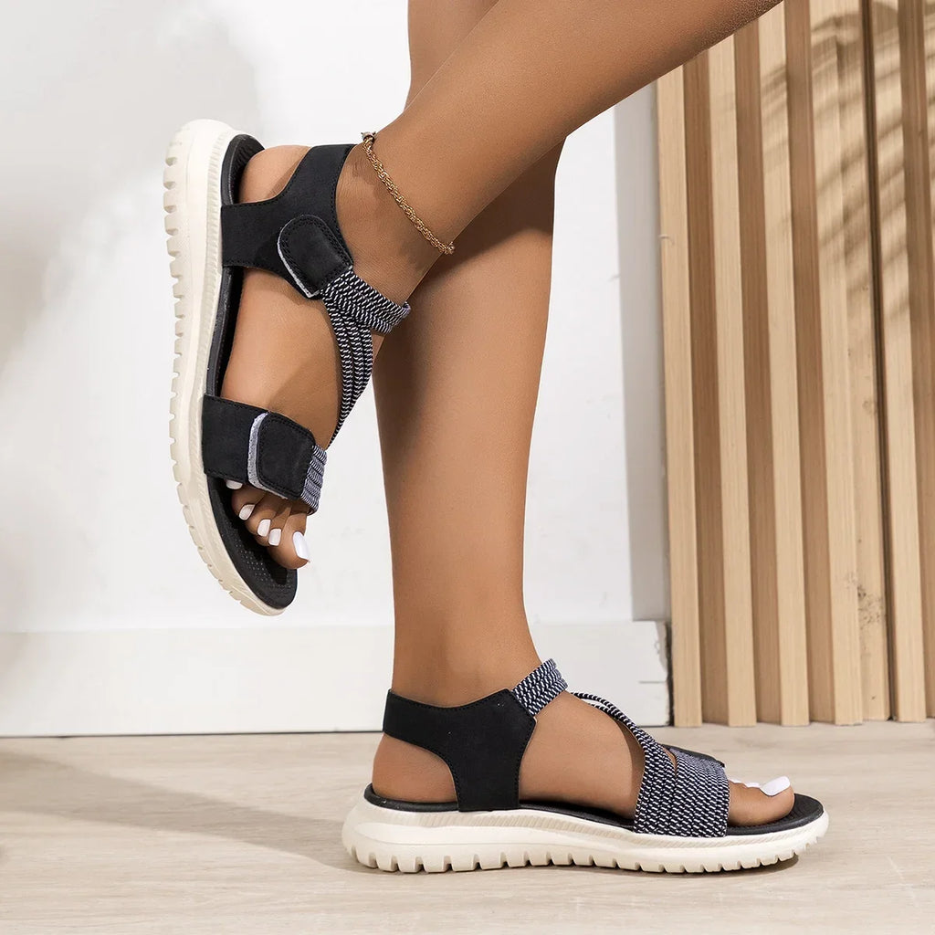 High Quality Brand Women's Sandals Hot Selling 2025 Summer New Elastic Band Fashionable Flat Casual Outdoor Sandals for Women