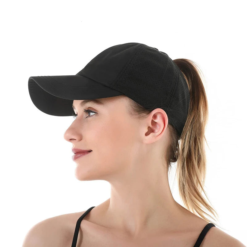 Summer Sun Hat Women Cross Ponytail Baseball Cap Outdoor Sport Hat Breathable Quick-Dry Sun Hat Camping Hiking Running Golf Caps