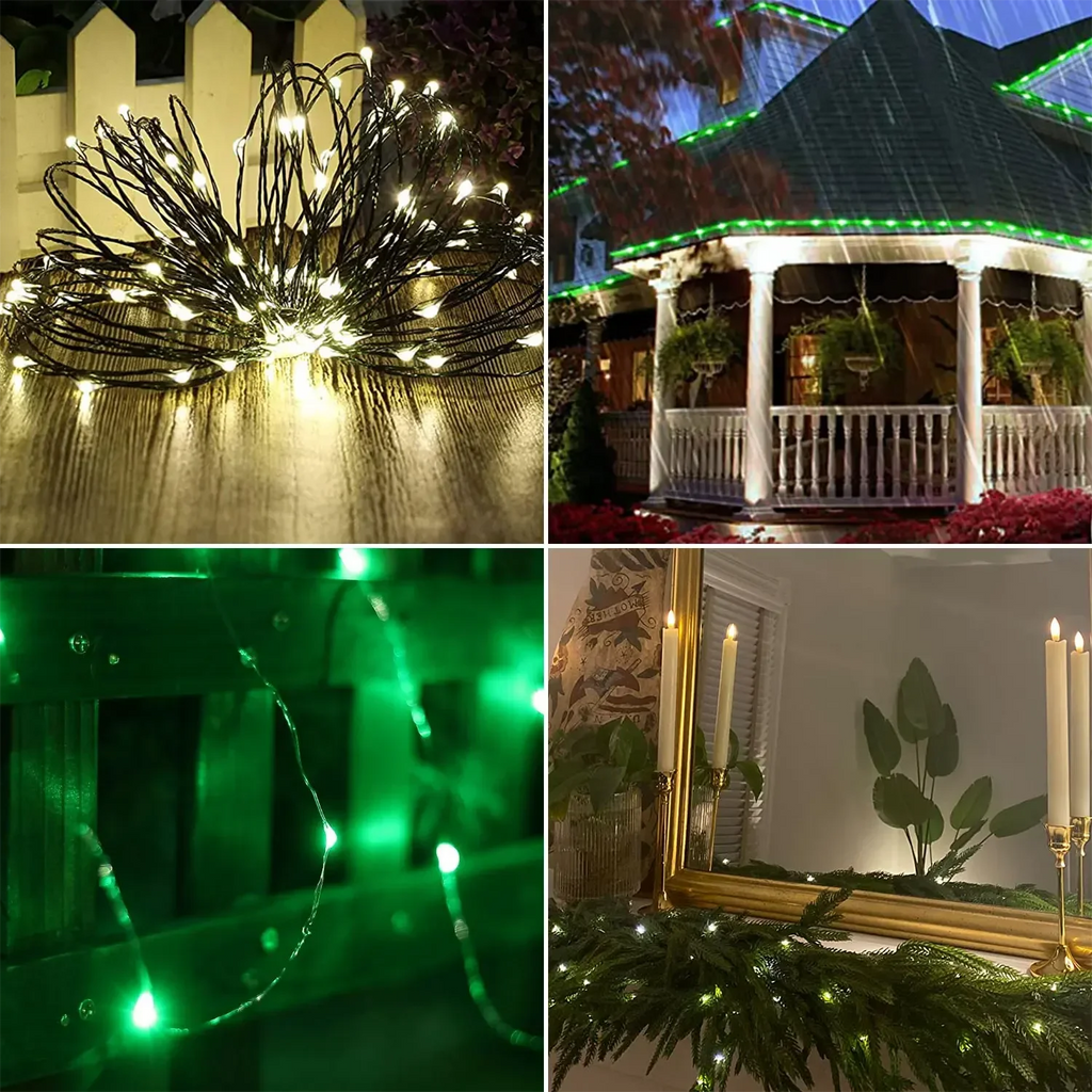 100m Solar Powered Green Wire Mini LED Christmas Waterproof Holiday Lighting Garland String Fairy Lights Halloween Decoration