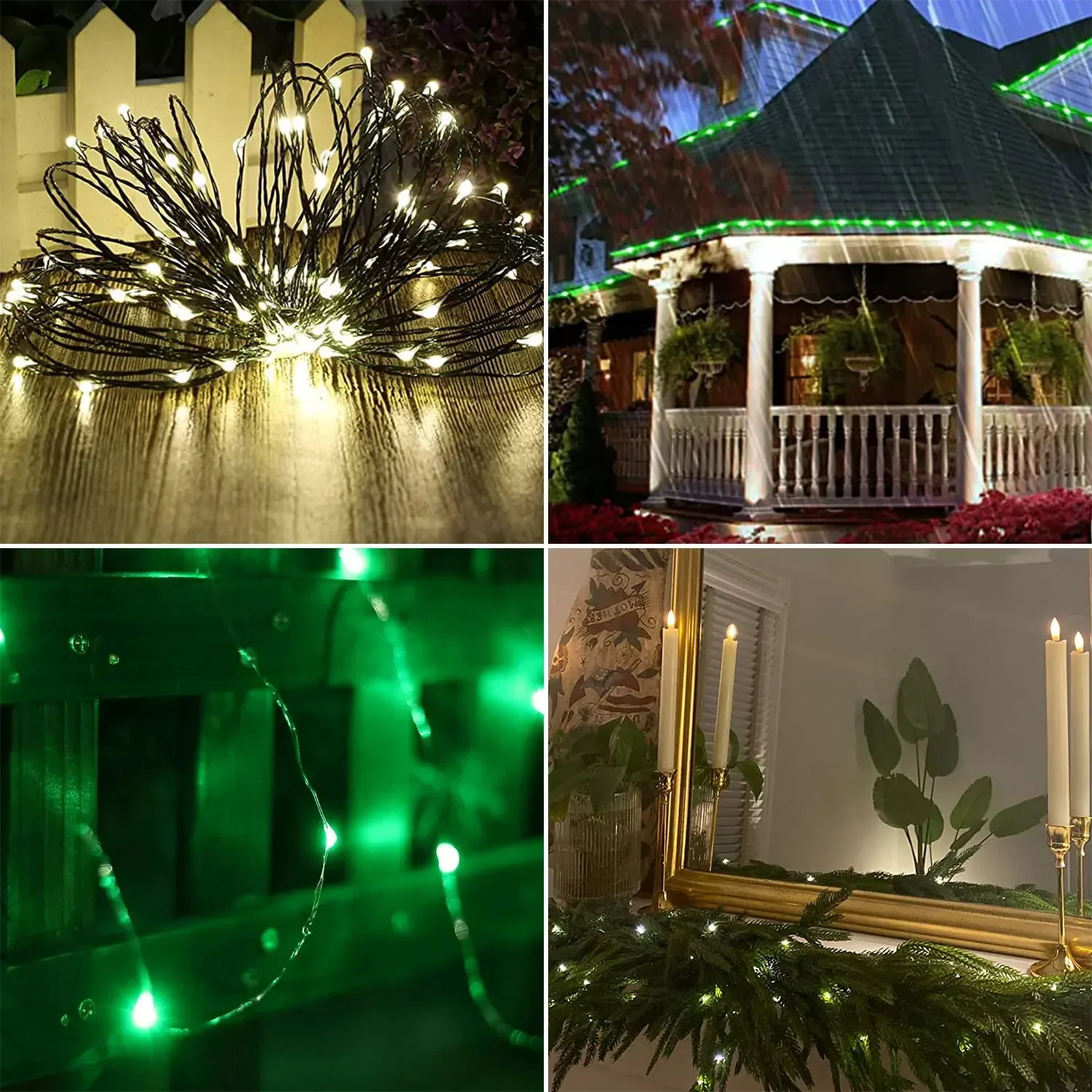 100m Solar Powered Green Wire Mini LED Christmas Waterproof Holiday Lighting Garland String Fairy Lights Halloween Decoration