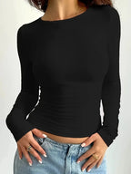 Womens Long Sleeve Shirts Basic Spring Crop Tops Fall Fashion Layering Slim Fitted Y2k Tops