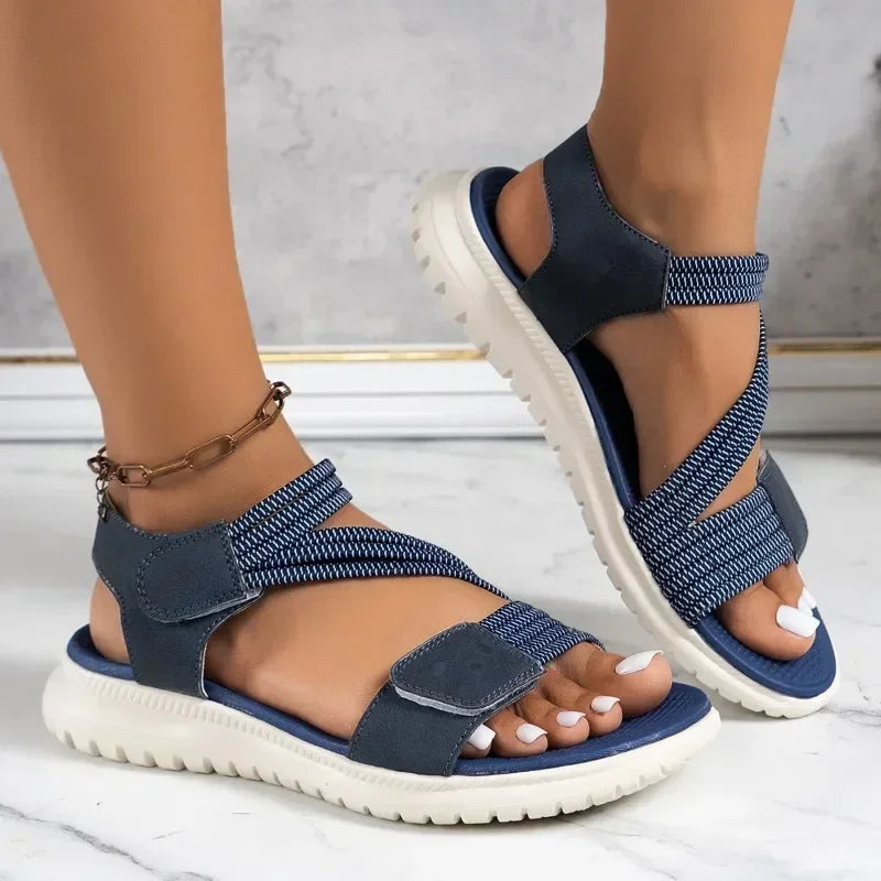 High Quality Brand Women's Sandals Hot Selling 2025 Summer New Elastic Band Fashionable Flat Casual Outdoor Sandals for Women