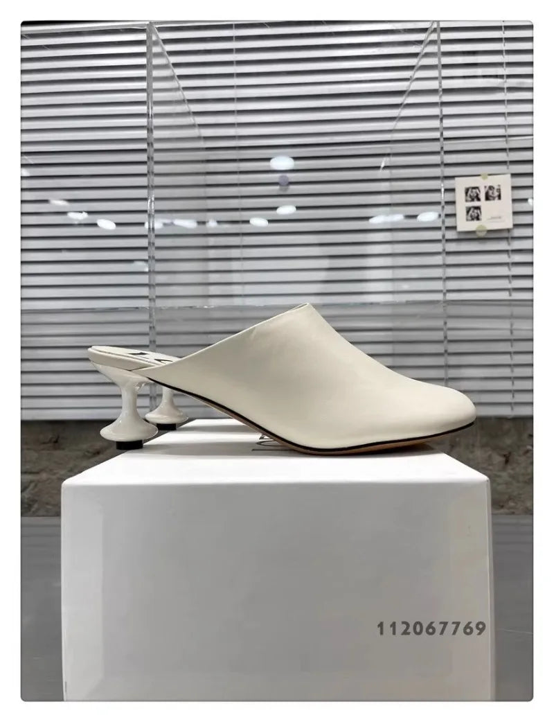 Square Toe Elegant Women Slippers Fad Mid Heels Leather Sandals Mule Shoes Trend Spring Designer Dress Femme Chaussures