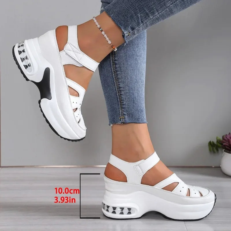 Women's Fashion Super High Heels Platform Sandals 2025 Summer Solid Wedge Shoes for Women New Closed Toe Casual Sandals Female