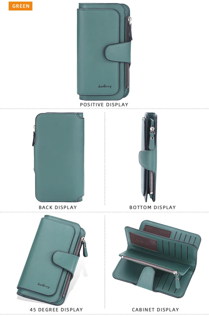 Ladies Long Coin Purse Clutch Multi-functional PU Leather Wallet Simple Fashion Zipper Hasp Wallet Large-capacity Card Holders