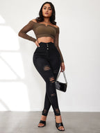 Pencil Pants Jeans Women Pencil Pants Bodycon High Waist Casual Long Pant Sheath Denim Trousers Tie Y2k Trouser Spring 2024