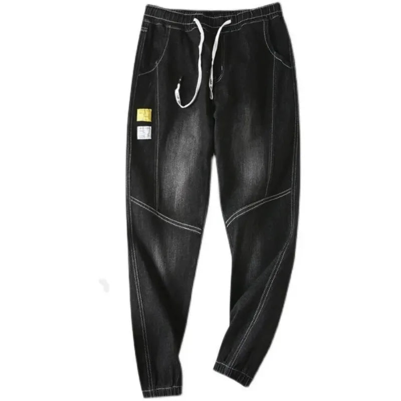 Jeans For Man Clothes Straight Baggy Wide Leg Casual Oversize Pants Vintage Korean Streetwear Tapered Embroidered Trousers