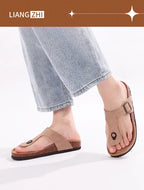 Pallene Women's Cork Flip Flops Soft Cork Flat Sandals Summer Fashion Beach Flip Flops Unisex Comfort House Thong Slide Sandals