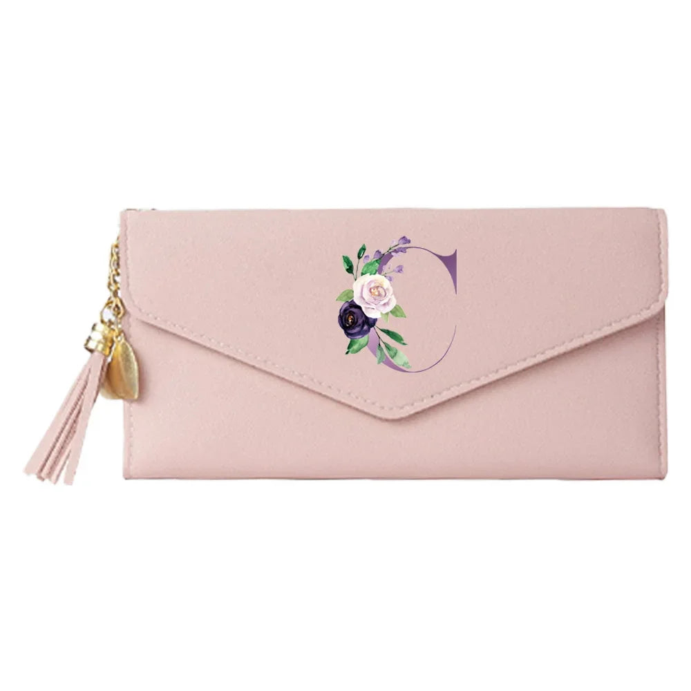 Ladies Wallet Coin Purse Card Holders Clutch Storage Bag Women's Bag Purple Letter Print Pattern PU Leather Long Wallets