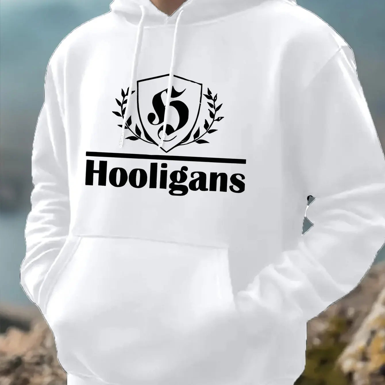 Men's Casual Hoodie HOOLIGANS Geometric Design Pullover for Fitness Training and Daily Wear Fashionable Street Style