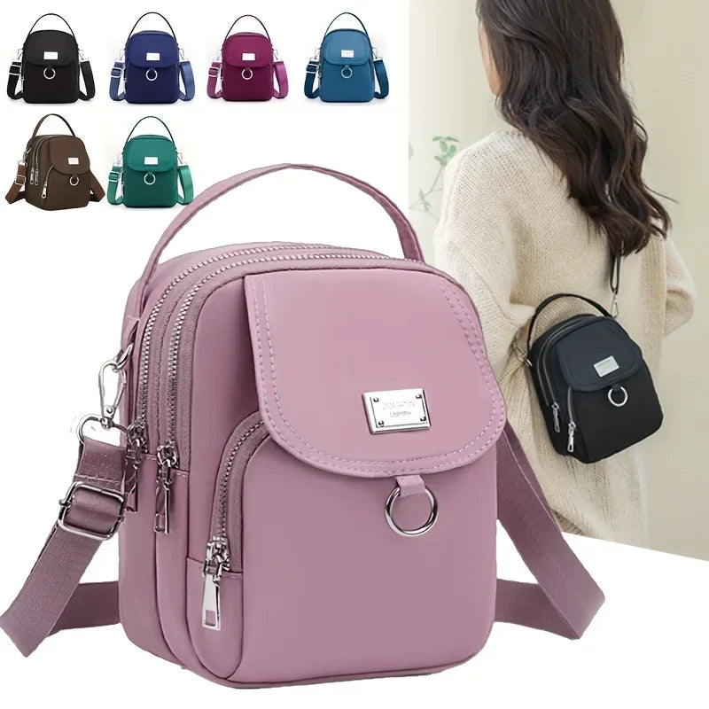 1PC Lady Casual Messenger Bag, Solid Color Multi-function Purse, Multi-layer Lightweight Oxford Handbag, Suitable for Going Out
